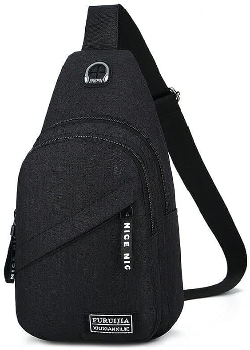 Sling Cross Body Bag - Men & Women, Fanny Packs, Chest Bag for Hiking with Headphone Jack