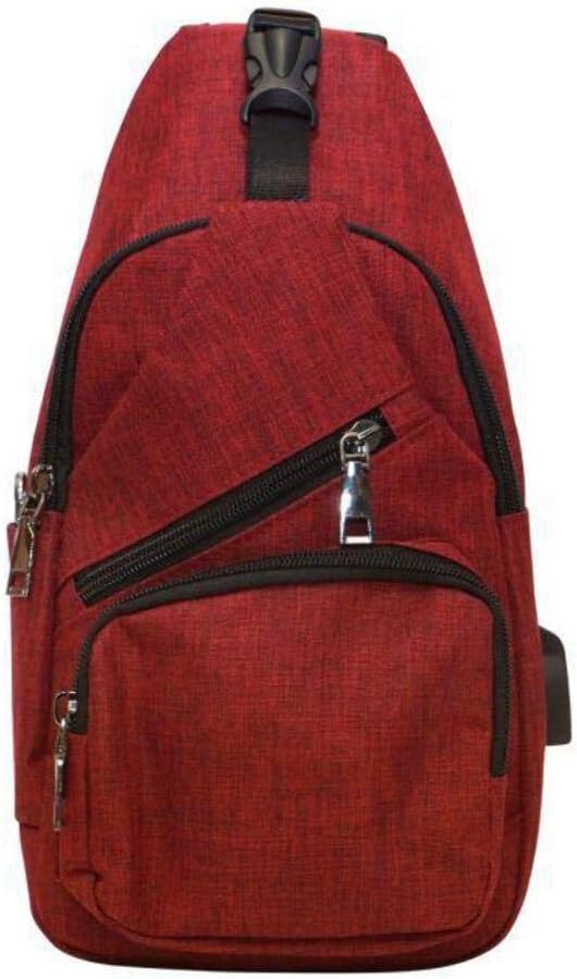 Anti-Theft Daypack Crossbody Sling Backpack, USB Charging Connector Port, Lightweight Day Pack for Travel, Hiking, Everyday, Large, Red
