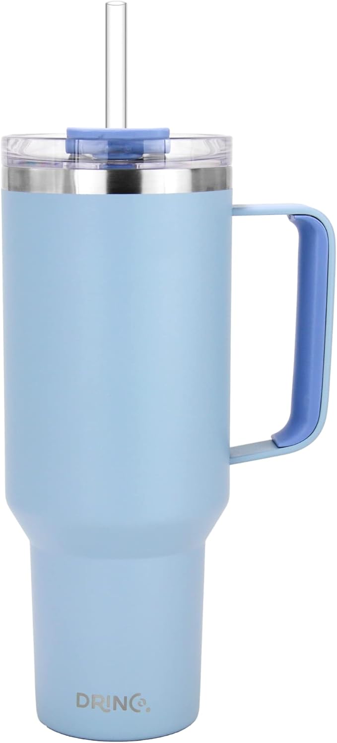 Drinco 40oz 30 oz Tumbler with Handle, Straw Lid, Insulated Stainless Steel Travel Mug Water Bottle Ice Coffee Cup For Cold and Hot, BigSur (40oz, Sky Blue)