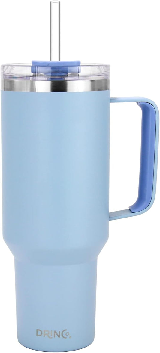 Drinco 40oz 30 oz Tumbler with Handle, Straw Lid, Insulated Stainless Steel Travel Mug Water Bottle Ice Coffee Cup For Cold and Hot, BigSur (40oz, Sky Blue)