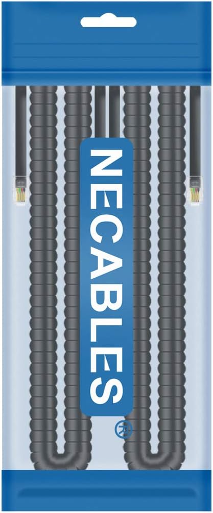 NECABLES 2Pack Phone Cord for Landline Telephone Handset Cord High Elastic Curly Coiled Phone Cable RJ9 4P4C Male to Male Black