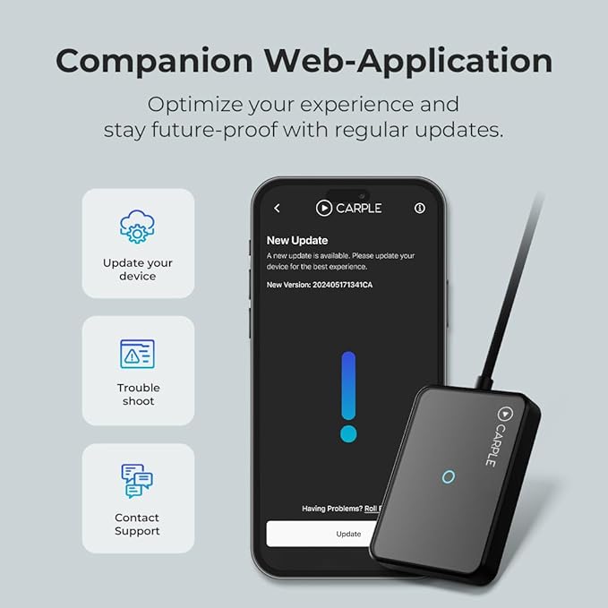 Wireless Carplay Adapter with Web App and OTA Updates, Convert Wired to Wireless CarPlay for Seamless Connectivity, Easy Installation in Any Vehicle, USB&USB-C/Type-C, Stable & No Delay