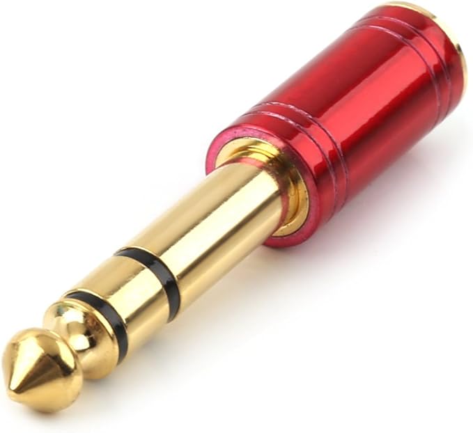 MOBOREST 1/4 Male to 1/8 Female Pure Copper Adapter, 6.35mm Stereo Male to 3.5mm Plug Jack Female Stereo Adapter Red 2-Pack