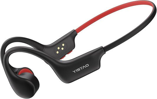 Bone Conduction Headphones, Open Ear Headphones Wireless Earphones, 32GB MP3, 8 Hours Playtime, Bluetooth 5.3, IP68 Waterproof Earphones for Running and Fitness Workout - Red