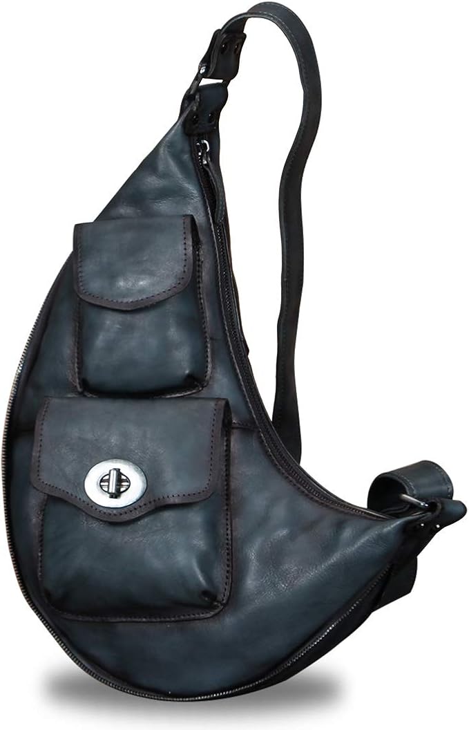 Genuine Leather Large Sling Bag for Men and Women Vintage Real Leather Sling Backpack Shoulder Crossbody Bag Chest Bag