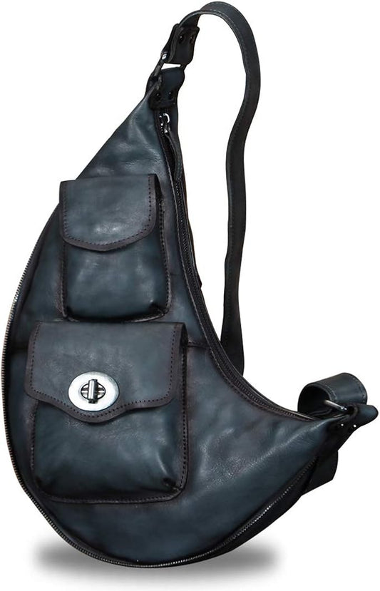 Genuine Leather Large Sling Bag for Men and Women Vintage Real Leather Sling Backpack Shoulder Crossbody Bag Chest Bag
