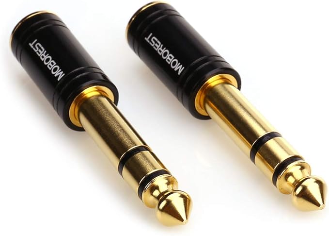 MOBOREST 3.5mm to 1/4" Adapter - Authentic Genuine Universal 6.35mm Pure Copper Adapter Jack - 3.5mm (1/8 Inch) Female to 6.35mm (1/4 Inch) Male Headphone Adapter, Black Fashion 2-Pack