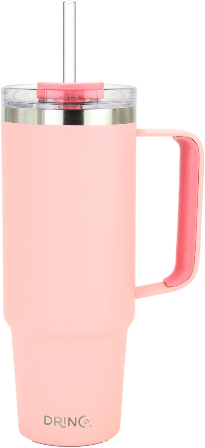 Drinco 40oz 30 oz Tumbler with Handle, Straw Lid, Insulated Stainless Steel Travel Mug Water Bottle Ice Coffee Cup For Cold and Hot, BigSur (30oz, Peach)