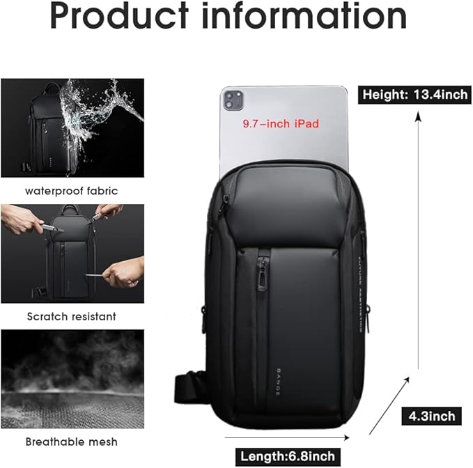 BANGE Sling Bag, Waterproof Men's Chest Bag Shoulder bags Crossbody Sling Backpack for Men……