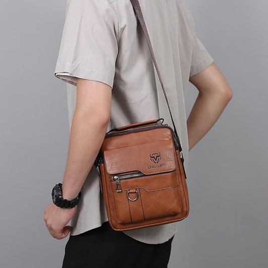 Shoulder Bag for Men Crossbody Bags Leather Sling Bag Messenger Bags with Multiple Pockets Business Outdoor