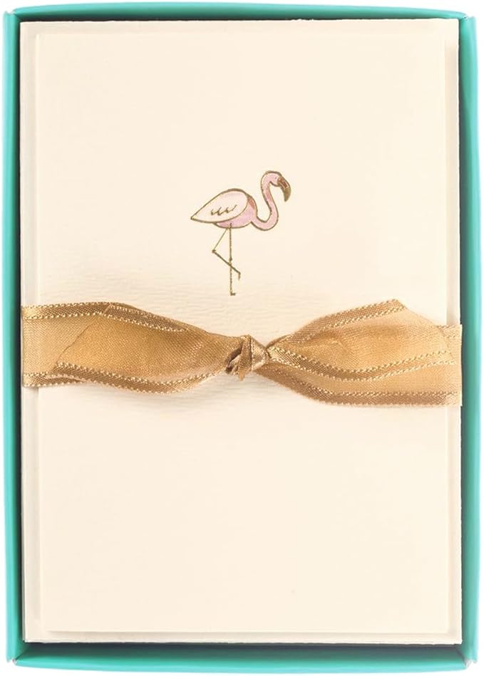 Graphique Pink Flamingo La Petite Presse Boxed Notecards - 10 Embossed and Embellished Gold Foil Pink Flamingo Blank Cards with Matching Envelopes, 3.25" x 4.75"