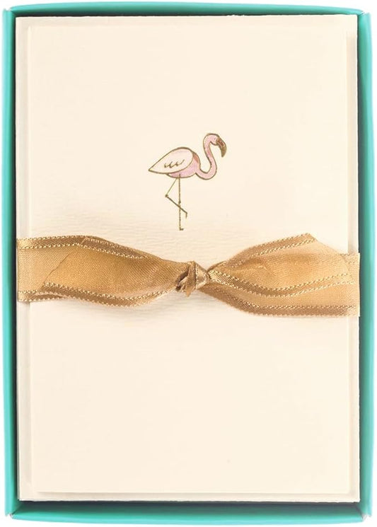 Graphique Pink Flamingo La Petite Presse Boxed Notecards - 10 Embossed and Embellished Gold Foil Pink Flamingo Blank Cards with Matching Envelopes, 3.25" x 4.75"