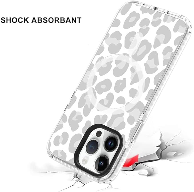 SAKUULO Magnetic for iPhone 14 Pro Max Case Light Gray Leopard Print Pattern [Compatible with MagSafe] Wireless Charge Slim Shockproof Case for iPhone 14 Pro Max Phone Case, Gray Leopard (6.7")