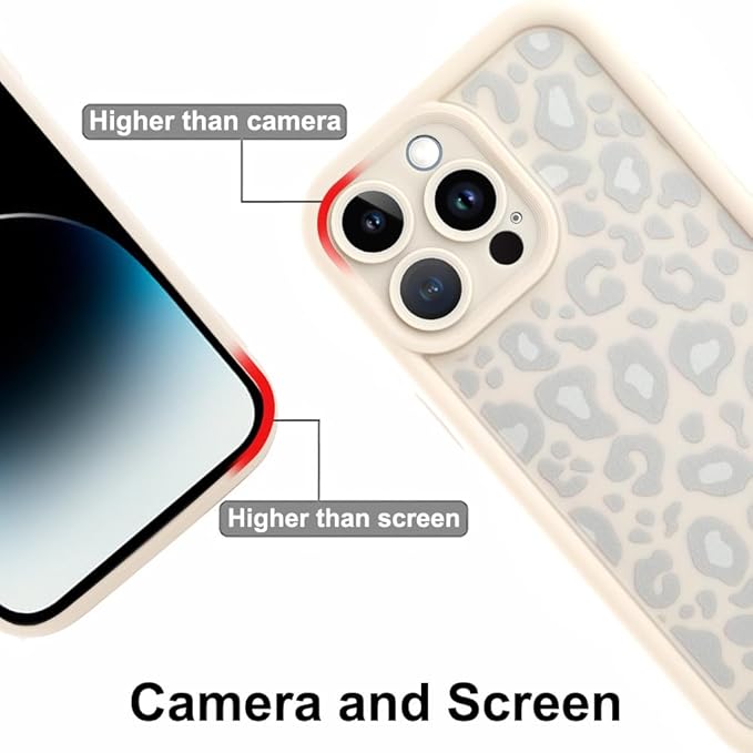 KANGHAR Case for iPhone 14 Pro Max Leopard Printed Pattern Cute Cheetah Phone Case Soft TPU Shockproof Protective Cover for iPhone 14 Pro Max 6.7 Inch Beige with Gray Prints