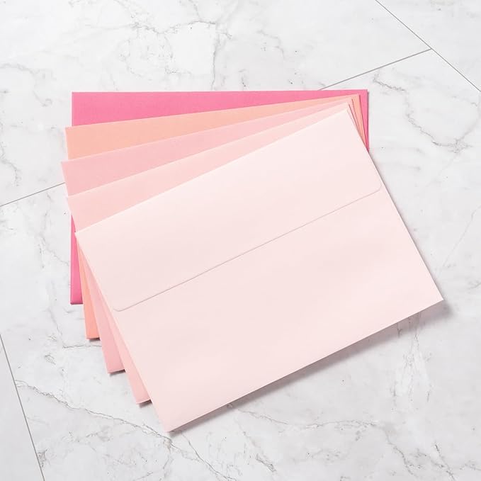 Wishop 50 Pack Pink 4x6 Self-Adhesive Envelopes with Fold Cards 5 Colors for Wedding Invitations and Greeting Cards (Pink 5 Colors, 4x6)