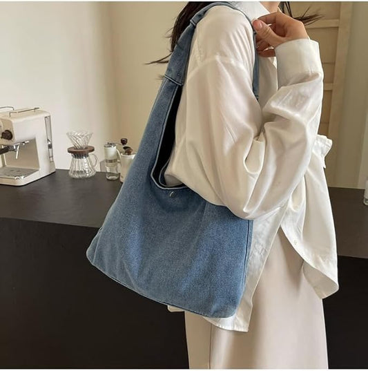 Denim Tote Bag for Women-Shoulder Handbag Perfect for Work Shopping,Hobo Bag