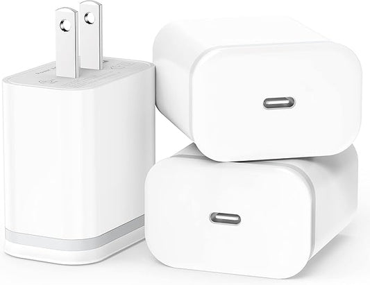 for iPhone 17 16 Charger, Fast Charging USB C Block 3-Pack 20W Type-C Phone Wall Plug Portable Power Adapter USBC Brick USB-C Box 15 14 13 12 11 Air Pro Max Plus XS X XR SE 8 7 6 Pad Mini