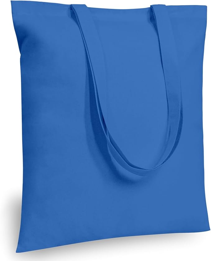 TOPDesign 12-Pack Economical 16"x15" Ocean Blue Cotton Tote Bags, Lightweight Medium Reusable Grocery Shopping Cloth Bags, Suitable for DIY, Advertising, Promotion, Gift, Activity