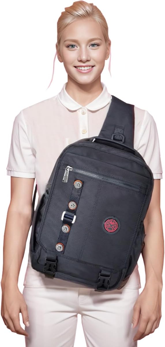 Large Sling Bag Laptop Backpack Cross Body Messenger Bag Shoulder Travel Rucksack (C- Black)