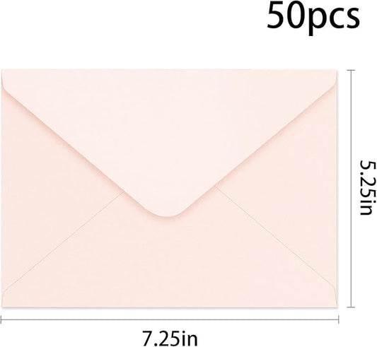 YINUOYOUJIA 50 PCS Pearl Brush Pink Envelopes A7,5 x 7 Brush Pink Shimmer Envelopes for Invitation,Perfect for Wedding Invitation Cards,Birthday RSVP Invite,5.25 x 7.25 inches