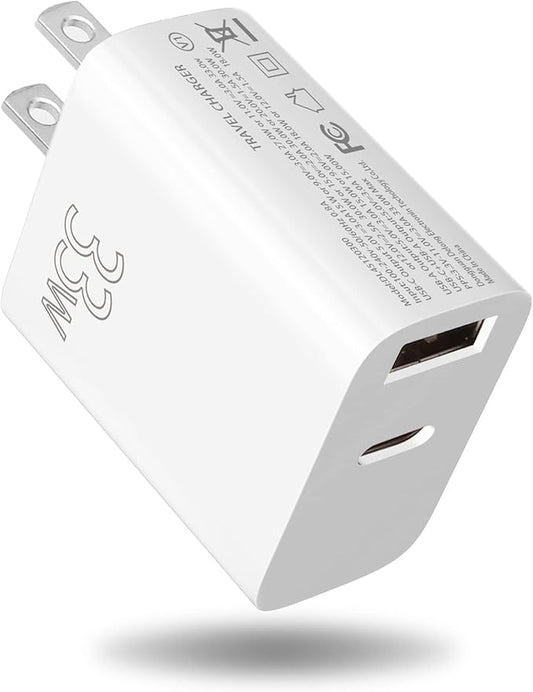 Dual USB C 33W Fast Wall Charger Mini Block QC3.0 Compatible with iPhone iPad Samsung Pixel and More
