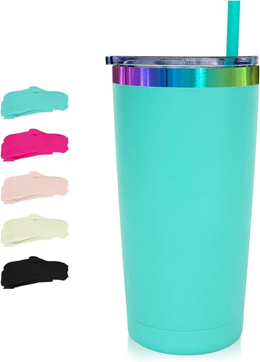 20 oz Stainless Steel Tumbler with Lid and Straw Double Wall Vacuum Insulated Coffee Mug Powder Coated Cup for Hot and Cold Drinks (Mint Green,1 pack)