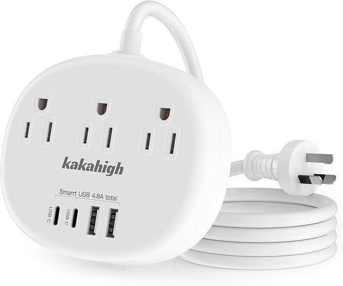Australia Power Plug Adapter, New Zealand Power Adapter with 3 American Outlets 4 USB Ports (2 USB-C) Total 24W, Type I Plug Adapter for USA to Australia, Argentina, China, 4.2FT