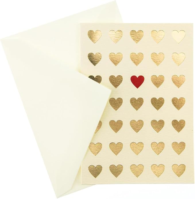 Graphique Lots of Love La Petite Presse Boxed Notecards - 10 Embossed and Embellished Gold Foil Heart Blank Cards with Matching Envelopes, 3.25 x 4.75" (L1315CB)