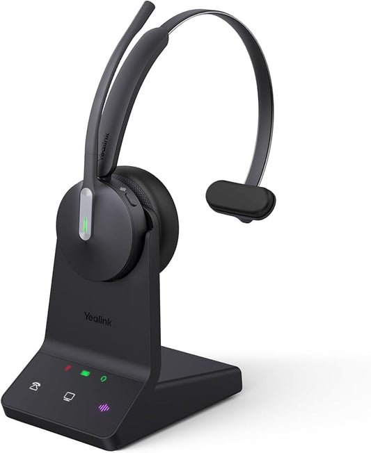 Yealink WH64 DECT & Bluetooth Mono UC Wireless Headset, 606ft Long Range Work Headphones, 3X Noise Cancelling Mic, 26H Calls,Ringtone, Office Single On Ear Headsets (Desk Phone,Laptop,PC,Cellphone)