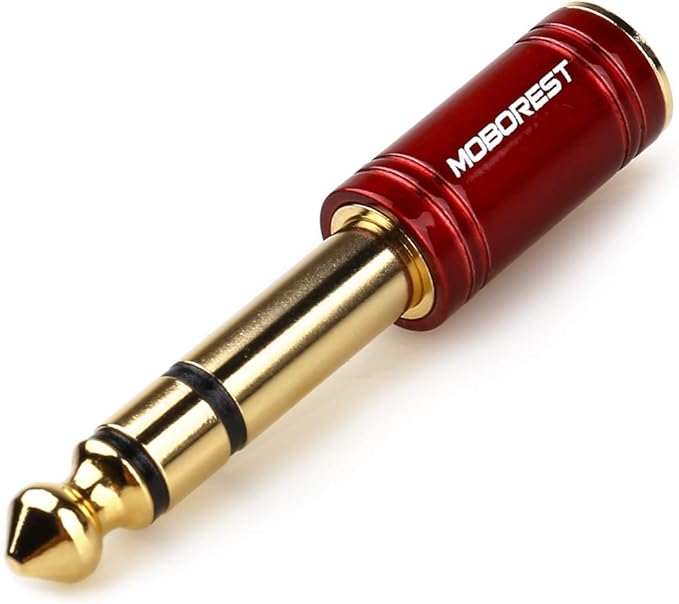 MOBOREST 6.35mm (1/4 inch) Male to 3.5mm (1/8 in) Jack Stereo Female Adapter Conversion Plug Adaptor Cable Copper RED 1PCS
