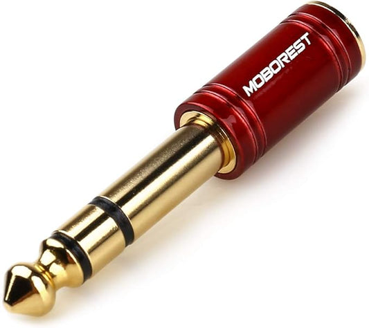 MOBOREST 6.35mm (1/4 inch) Male to 3.5mm (1/8 in) Jack Stereo Female Adapter Conversion Plug Adaptor Cable Copper RED 1PCS