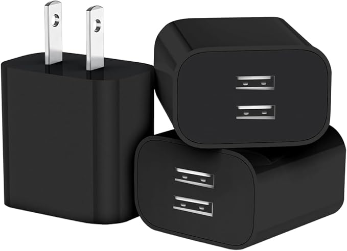 3 Pack USB Wall Charger, Dual Port Plug Adapter for Wall Outlet Charging Block, USB Power Adapter for iPhone 14/13/12/11 Pro/Pro Max, XS/XR/X, Galaxy, Pixel, Moto and Android Phones (Black)