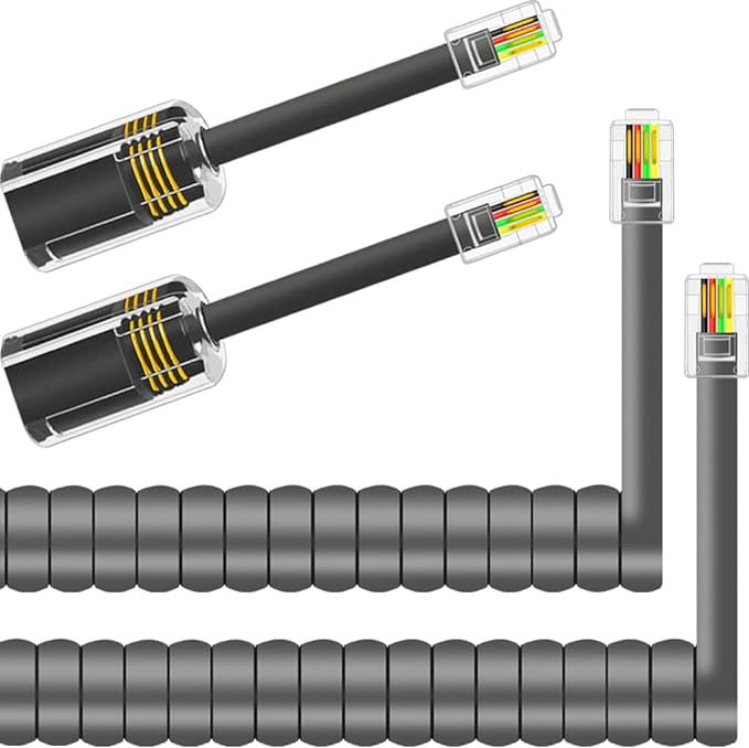 NECABLES 2+2Pack No Tangle Phone Cord for Landline 2pcs Telephone Handset Cord and 2pcs Detangler for Desk Phone Gray