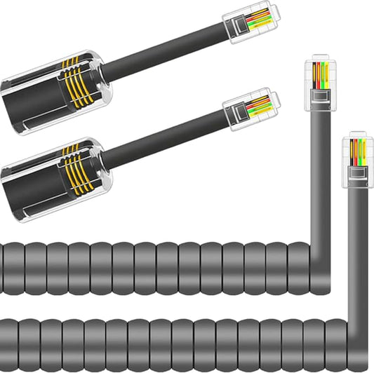NECABLES 2+2Pack No Tangle Phone Cord for Landline 2pcs Telephone Handset Cord and 2pcs Detangler for Desk Phone Gray