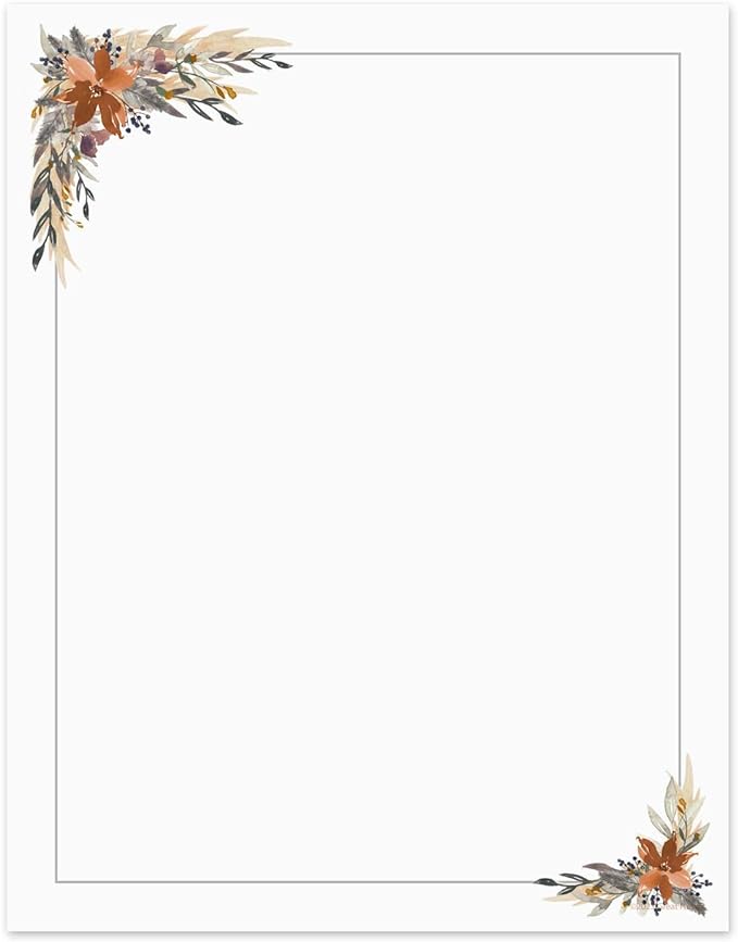 Indie Autumn Floral Letterhead / 50 Printed Sheets / 8.5" x 11" All Occasion Fall Celebration Paper/Decorative Boho Wedding Stationery Pack