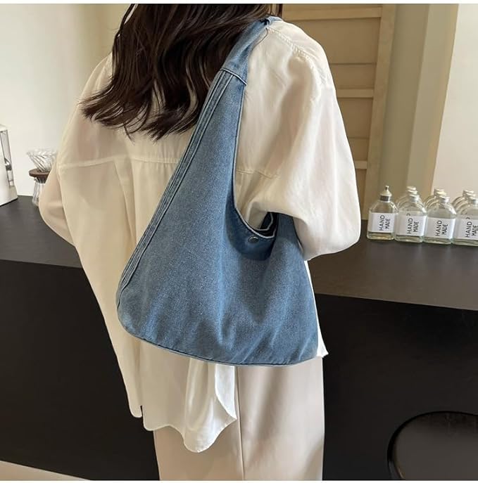 Denim Tote Bag for Women-Shoulder Handbag Perfect for Work Shopping,Hobo Bag
