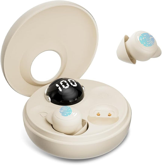 Sleep Earbuds for Side Sleepers Wireless Bluetooth Headphones Mini Invisible Earplugs Small Design Comfortable in-Ear Ear Buds Noise Blocking for Sleeping Working Hiking-Off White