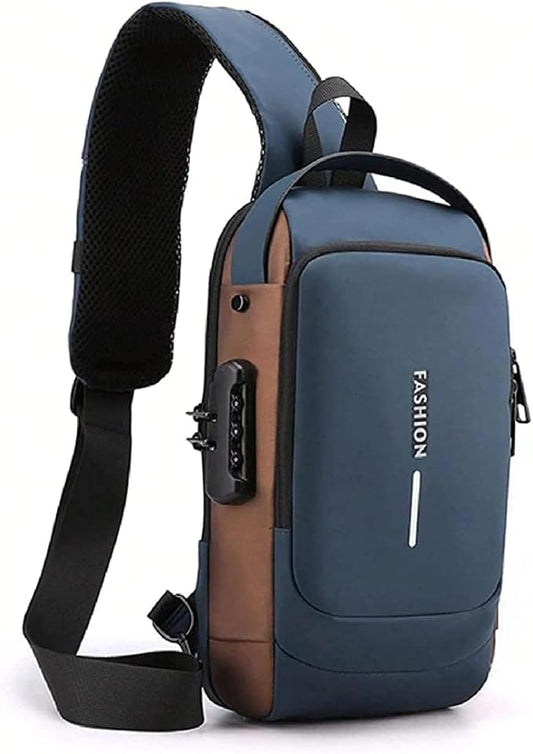 Unisex Anti-Theft Sling Bag with USB Port, Water-Resistant Crossbody Chest Backpack for Travel & Work