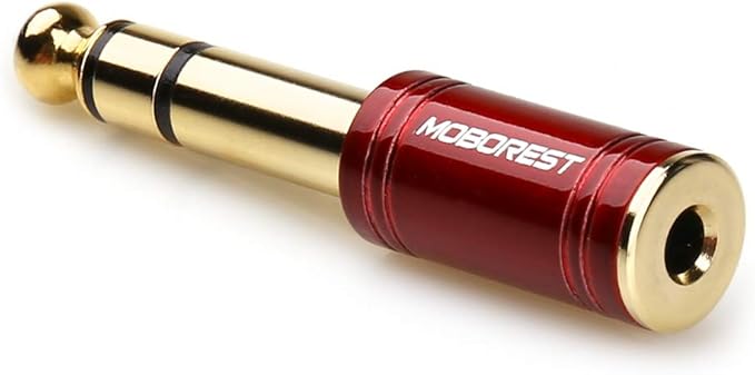 MOBOREST 6.35mm (1/4 inch) Male to 3.5mm (1/8 in) Jack Stereo Female Adapter Conversion Plug Adaptor Cable Copper RED 1PCS