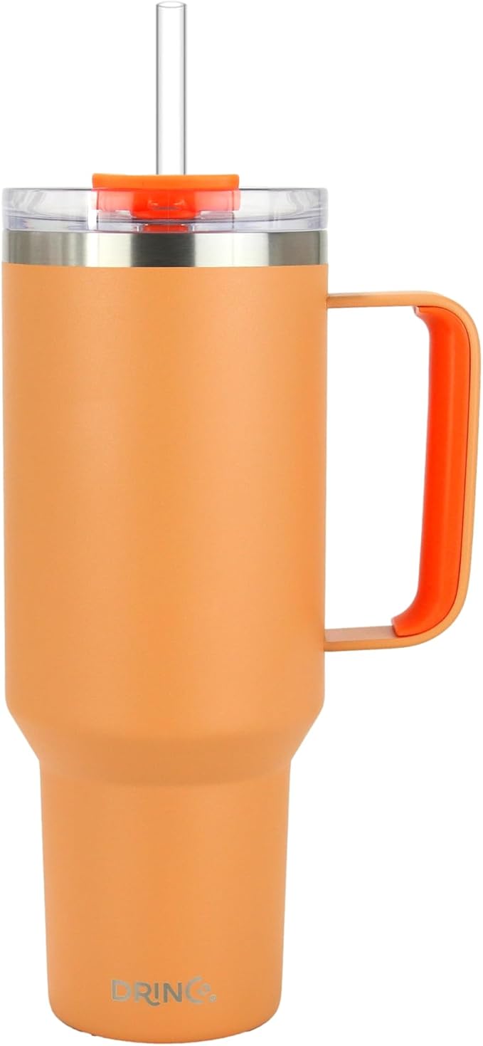 Drinco 40oz 30 oz Tumbler with Handle, Straw Lid, Insulated Stainless Steel Travel Mug Water Bottle Ice Coffee Cup For Cold and Hot, BigSur (30oz, Cantaloupe)