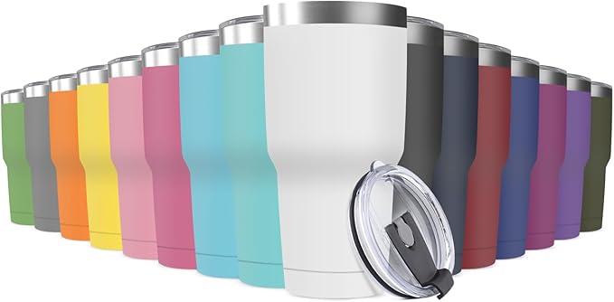 30oz Stainless Steel Travel Mug with Lid, 16 Pack Double Wall Vacuum Insulated Bulk Tumbler, Powder Coated Coffee Cup Suitable for Vehicle Cup Holders (Assorted Colors)