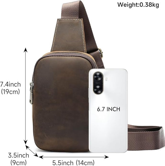 Genuine Leather Sling Bags for Men Crossbody Purse Vintage Small Messenger Shoulder Bag for Phone Side Chest Daypack Bag