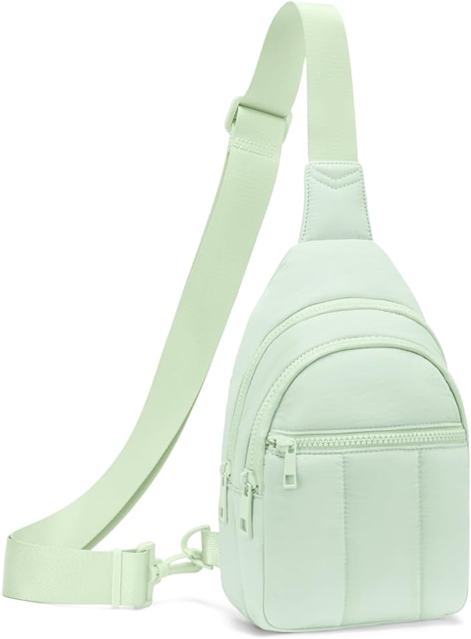 Quilted Puffer Crossbody Bags for Women Small Puffy Sling Bag Lightweight Cross Body Bubble Purse Shoulder Bag for Travel (Light Green)