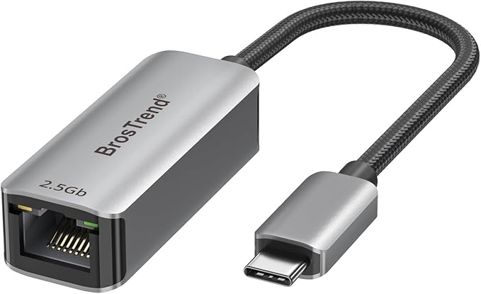 BrosTrend 2.5Gb USB C to Ethernet Adapter, Plug & Play Aluminum USB 3.2 to RJ45 Network Adapter for Laptop MacBook Pro/Air, iPad, Compatible with Thunderbolt, Windows, MacOS, iOS, Lifetime Protection