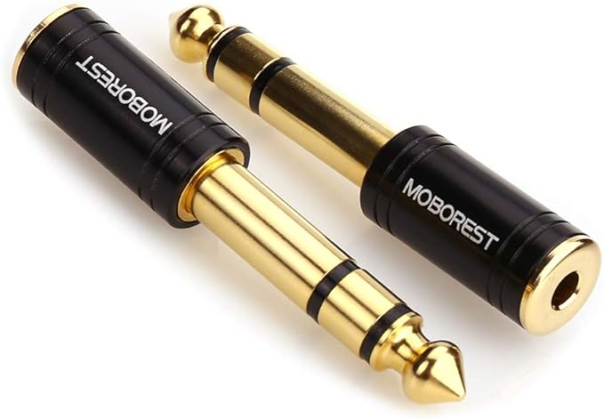MOBOREST 3.5mm to 1/4" Adapter - Authentic Genuine Universal 6.35mm Pure Copper Adapter Jack - 3.5mm (1/8 Inch) Female to 6.35mm (1/4 Inch) Male Headphone Adapter, Black Fashion 2-Pack