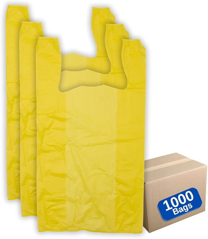 1000 Bags - Colored Unprinted HDPE T-Shirt Bags - 1/6 BBL 11.5"X6"X21" - 13 microns - Yellow - Perfect for Groceries, Shopping, Boutique Bags and Retail Stores LOOP-YELLOW
