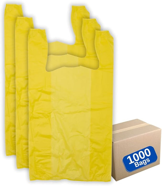 1000 Bags - Colored Unprinted HDPE T-Shirt Bags - 1/6 BBL 11.5"X6"X21" - 13 microns - Yellow - Perfect for Groceries, Shopping, Boutique Bags and Retail Stores LOOP-YELLOW