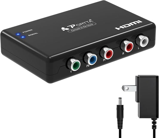 Portta Component to HDMI Converter, YPbPr RGB + R/L Audio to HDMI v1.3 Converter Adapter Support 1080P 2 Channel LPCM for HDTV PS2 PS3 HDVD Player Wii Xbox
