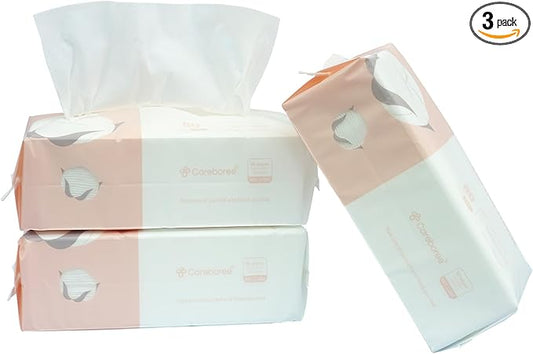 Extra Thick Cotton Tissue Careboree Face Drying Towel for Men Women Kids Disposable Dry Wipes Unscented Makeup Removing (3 pack)
