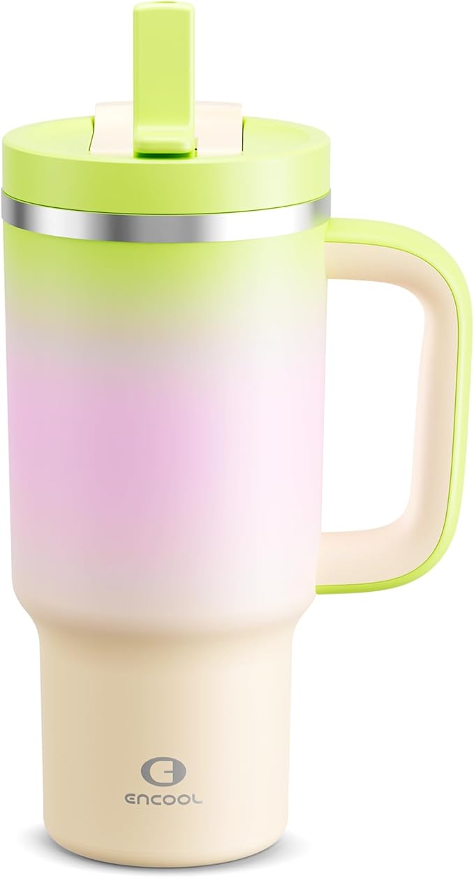 32 oz Tumbler with Handle and Straw: Stainless Steel Insulated Tumbler Keeps Cold for 24 Hours, Leakproof Travel Cup Fits in Cup Holder and BPA-Free, Morning Dew